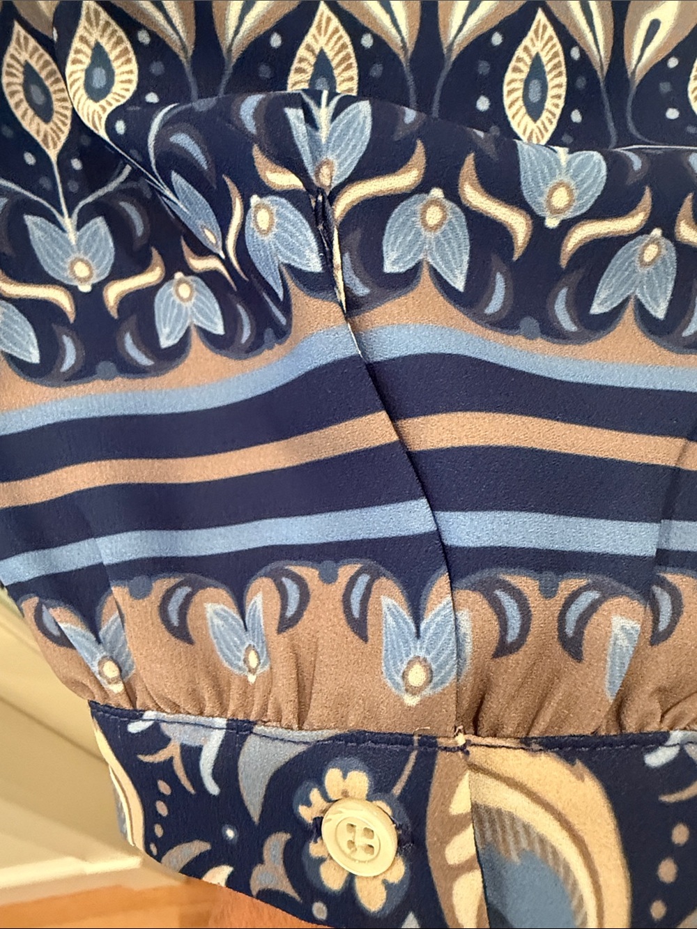 J McLaughlin Hortense Tiered Long Sleeve Midi Dress in Navy and Taupe - Picture 5 of 7